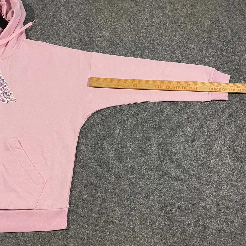 Adidas Trefoil Floral Logo Hoodie Womens XL Clear Pink Flowers Pullover Fleece